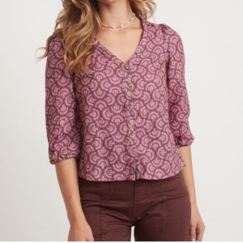 Marine Layer Colette‎ Doublecloth Shirt Women's M Pink Geometric Cotton Top